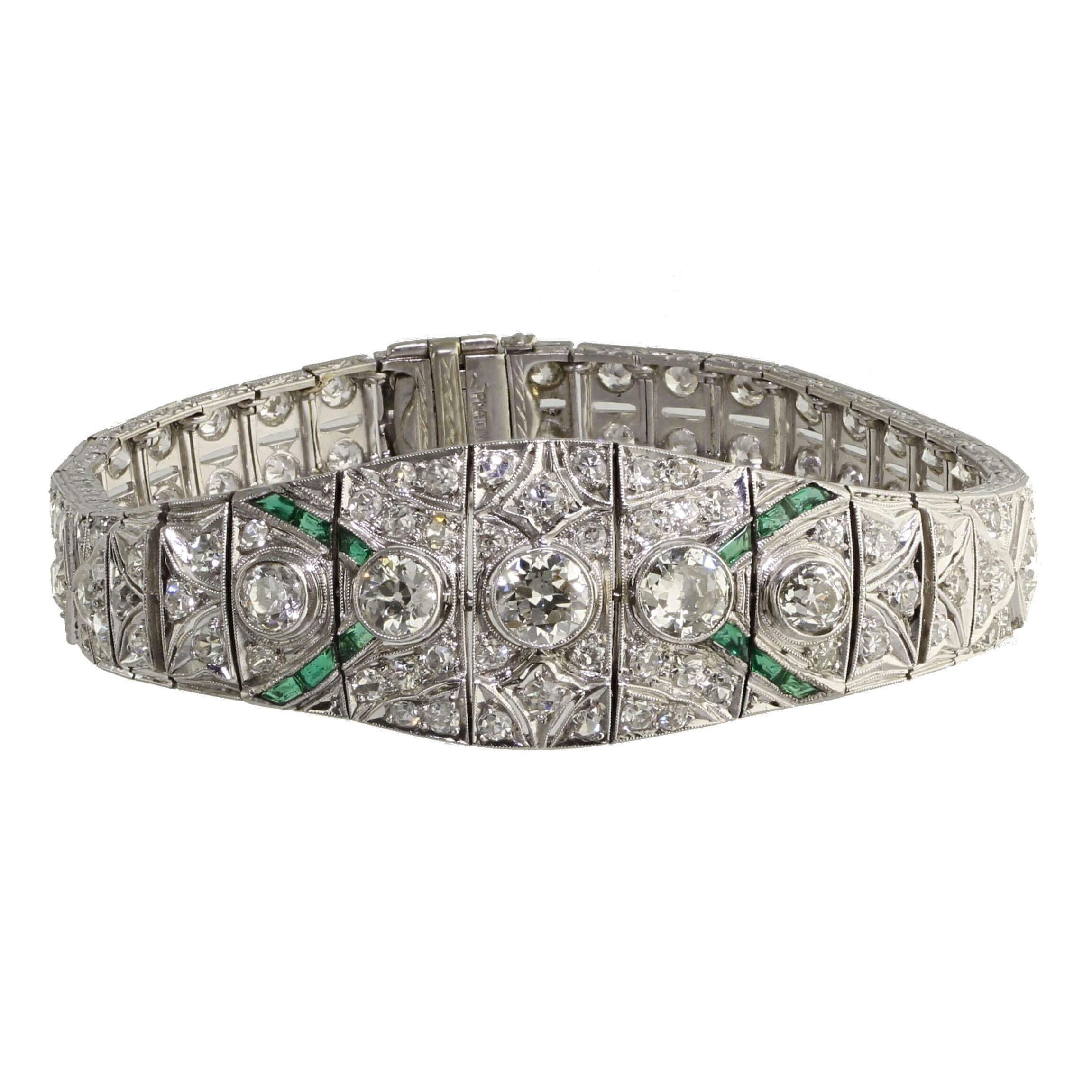 Diamond Emerald Bracelet, Art Déco