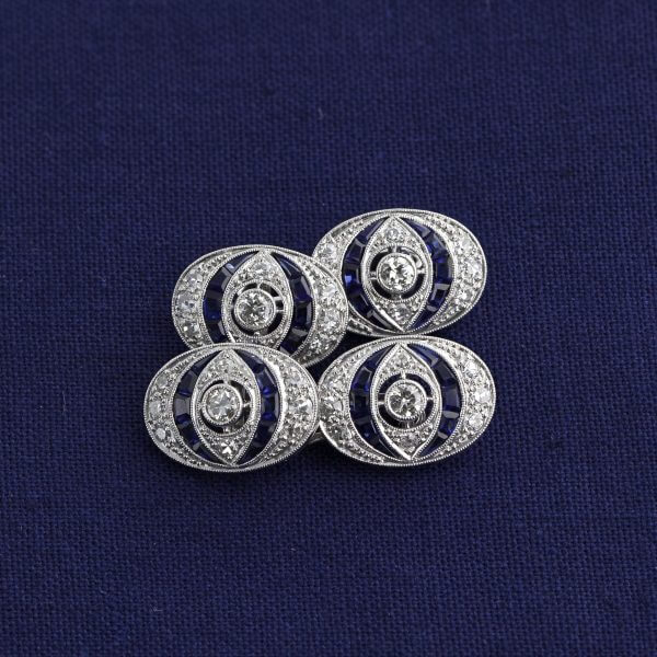 Sapphire Diamond Cufflinks, Art Déco ca. 1920